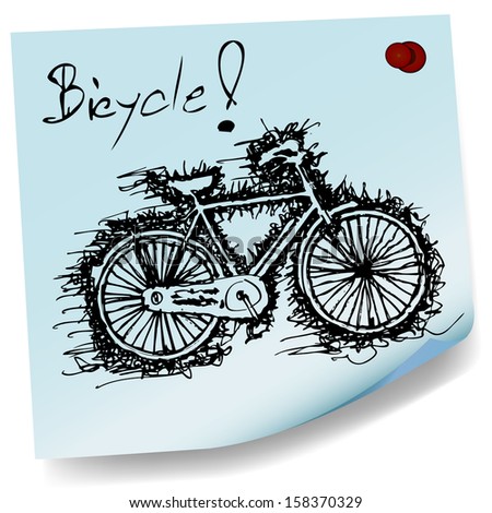  sketch drawing of bicycle on sticky  paper vector 