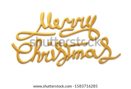 Gold inscription merry christmas on a white background. New Year illustration. 3d render illustration.
