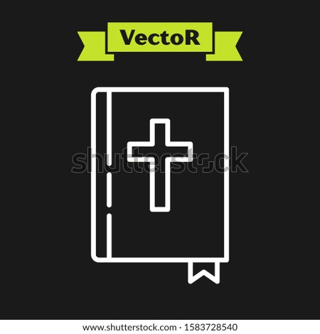 White line Holy bible book icon isolated on black background.  Vector Illustration