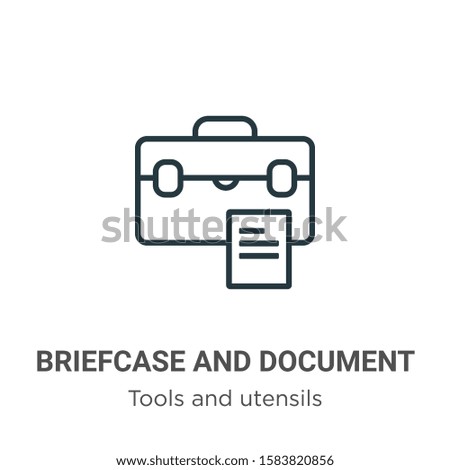 Briefcase and document outline vector icon. Thin line black briefcase and document icon, flat vector simple element illustration from editable tools and utensils concept isolated on white background