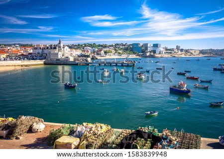 Seaside cityscape of Cascais city in summer day. Cascais municipality, Portugal Royalty-Free Stock Photo #1583839948