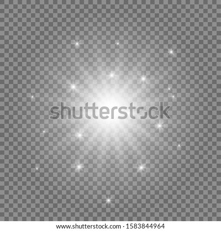 Transparent white glow flash light or shine effect. Stock vector illustration of burst explosion glare texture. Lens flare with bright glowing rays