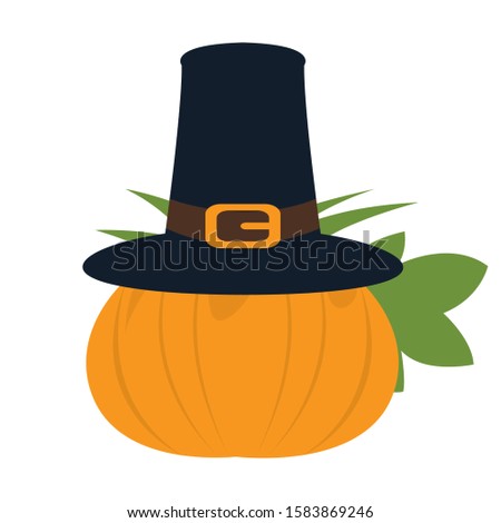 Pumpkin icon with a pilgrim hat - Vector