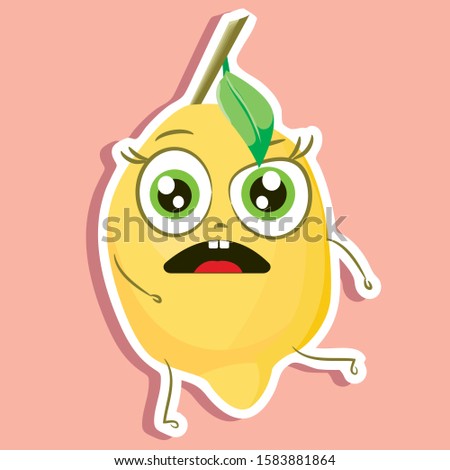 cartoon lemon vector image, sticker of cute lemon, funny character 