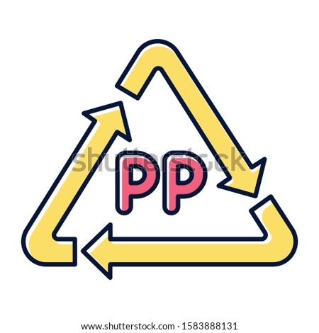 PP yellow symbol color icon. Thermoplastic polymer marking. Resin identification code. Recycling plastic. Arrow triangle. Organic chemistry. Environment protection. Isolated vector illustration