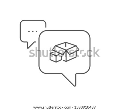 Box line icon. Chat bubble design. Delivery parcel sign. Packing boxes symbol. Outline concept. Thin line packing boxes icon. Vector