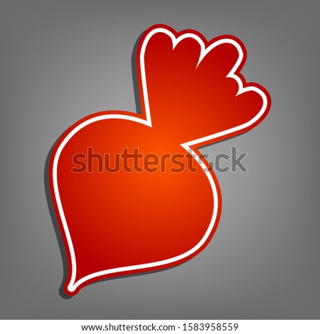 Beet simple sign. Flat red icon with linear white icon with gray shadow at grayish background. Illustration.