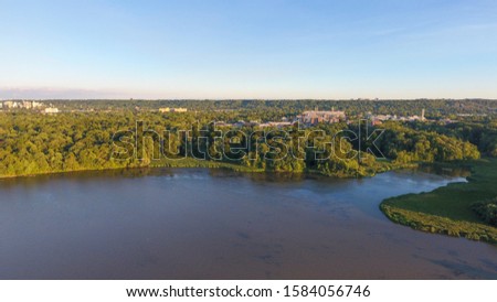 Aerial view of the west tip of Lake Ontario in Cootes Paradise located in Hamilton, Ontario.