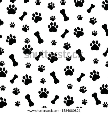 Drawing cute dog paw and bone pattern background.Vector illustration.