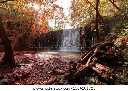 Kurşunlu Waterfall in Manisa. Little blur dream image in bright sunlight.