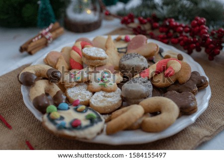 Traditional German Christmas Cookies on a festive table