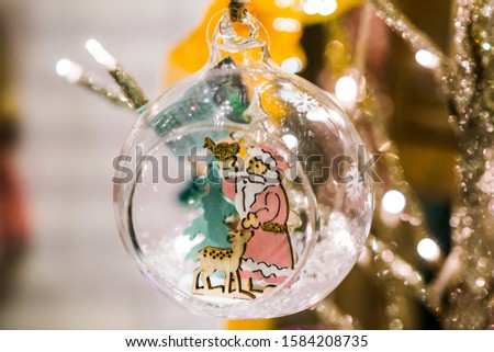 Christmas decor. Balls, garlands, cones