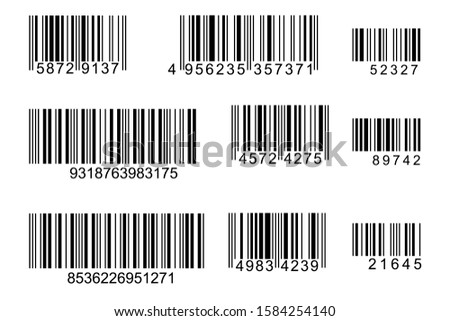 Set of Barcode icon vector with numbers and pattern of parallel lines.vector illustration design.