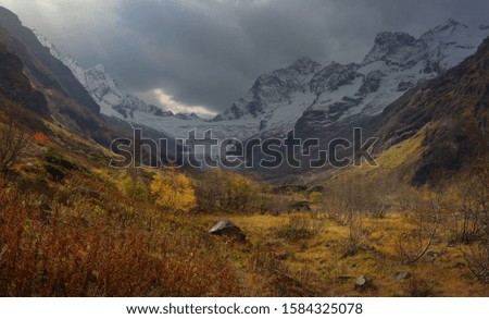 This is colorful morning in Caucasus mountains in fall
