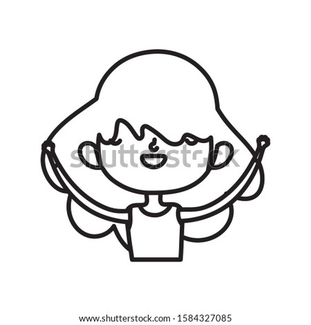 cute little girl happy cartoon character vector illustration thick line