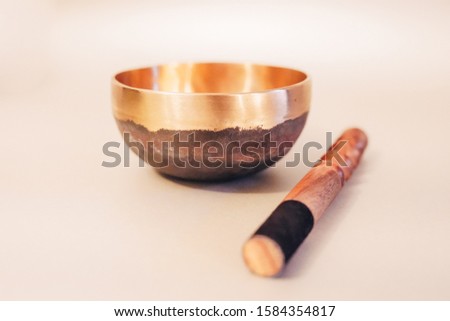 Tibetan singing bowl. Sound therapy and meditation concept