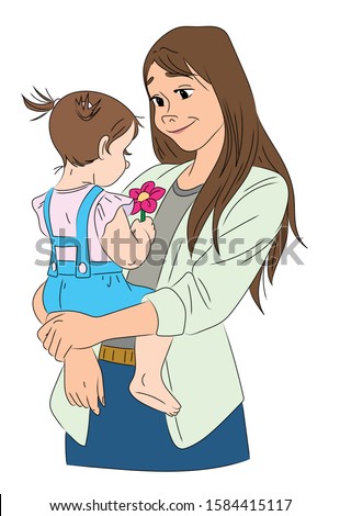 Mother of her child. mother's Day . Mother embraces a child - vector