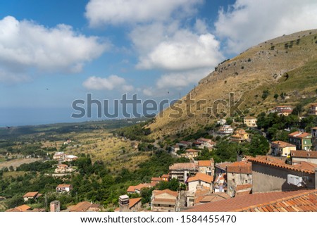 Santa Domenica Talao, Cosenza, Calabria, Southern Italy: historic town. Panoramic view from the main square