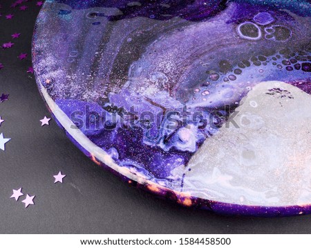 round table space, cosmos, universe. unusually colored round table blue space.