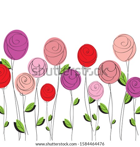 Cute roses doodle abstract background