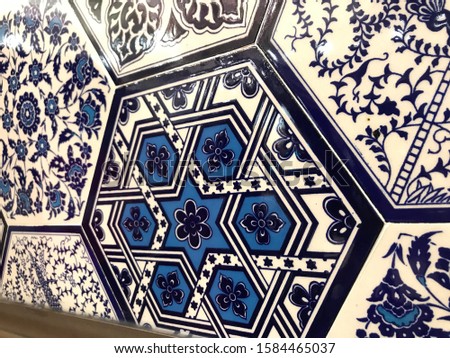 Buying Turkish motifs Ottoman period patterned mosaic wall tiles turquoise blue colors hues abstract pastel background images.