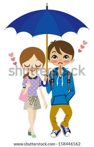Cute Couple share one umbrella
