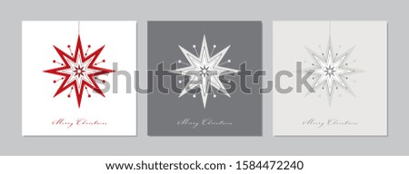 Merry Christmas square cards set with elegant star. Doodles and sketches vector Christmas illustrations.