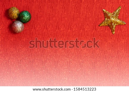 Flat lay composition for Christmas background with copy space. Concept for greeting cards, postcards, festive season offer pamphlet and decorations.