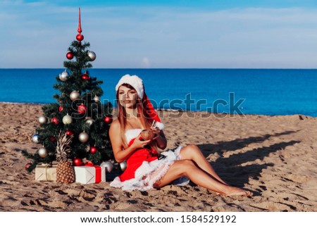 new year 2018 Christmas tree Beach Resort Sea girl