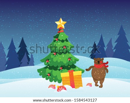 Vintage Christmas Landscape Background with tree