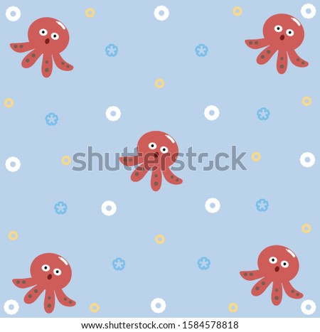 Blue background with cute red octopus