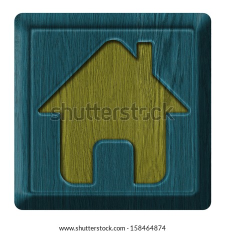 Home icon, wooden label isolated on white background