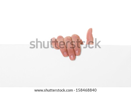 Hand holding paper isolated on white background