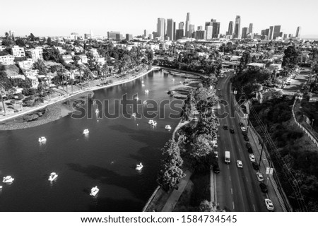 black and white monochrome LA photography aerial drone views of Los Angeles California summer views of palms trees and tropical west coast vibes 