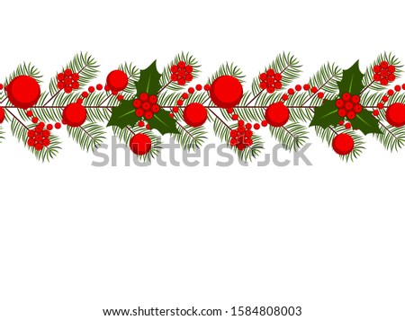 vector seamless christmas garland on white background