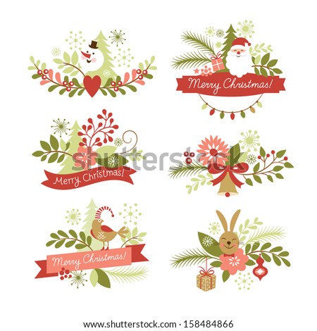 Set of Christmas and New Year graphic elements, holiday symbols 