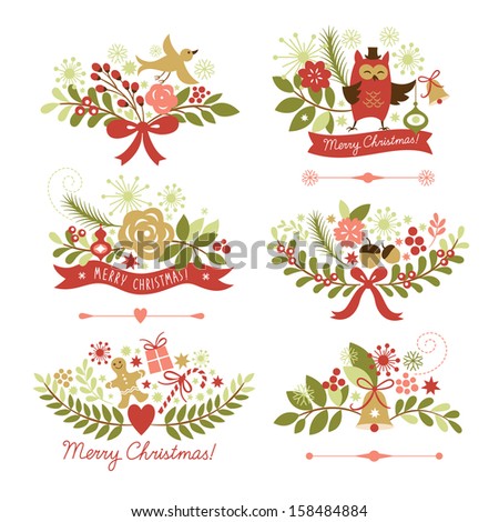 Set of Christmas and New Year graphic elements, holiday symbols 