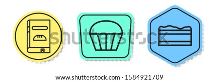 Set line Cookbook , Muffin  and Brownie chocolate cake . Colored shapes. Vector