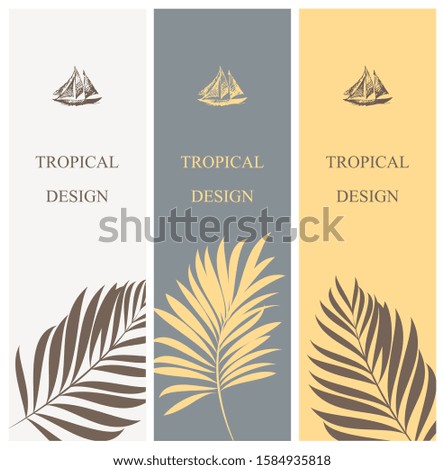 Tropical palm tree. Set of vintage bookmark posters on the theme of sea travel.