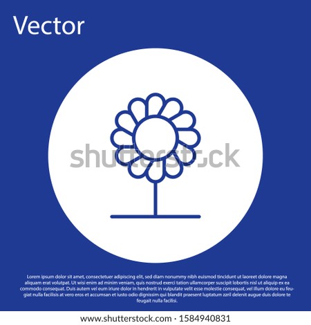 Blue line Flower icon isolated on blue background. White circle button. Vector Illustration