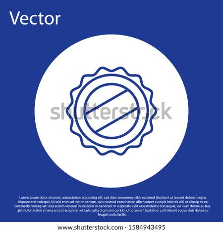 Blue line Bottle cap icon isolated on blue background. White circle button. Vector Illustration