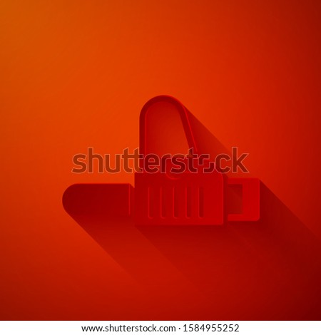 Paper cut Chainsaw icon isolated on red background. Paper art style. Vector Illustration