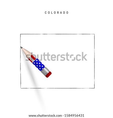 Colorado US state vector map pencil sketch. Colorado outline contour map with 3D pencil in american flag colors. Freehand drawing vector, hand drawn sketch isolated on white.