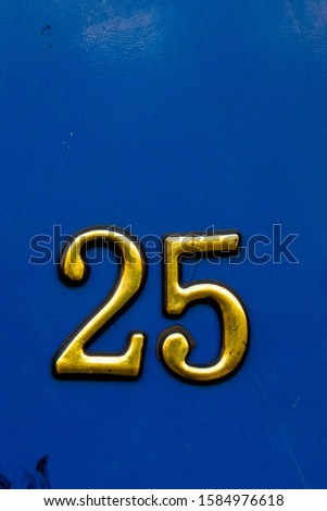 House number 25 in golden metal digits