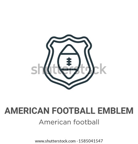 American football emblem outline vector icon. Thin line black american football emblem icon, flat vector simple element illustration from editable american football concept isolated on white 