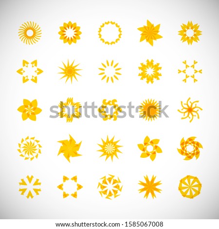 Abstract Circle Logo Set. Vector Isolated On Gray. Abstract Circular Logo For Company Symbol, Star, Tech Icon And Element Design. Creative Icons For Flower And Decorative Logo. Abstract Round Template