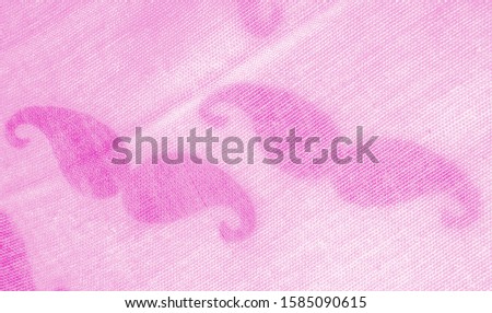 Texture Background, Pink Silk Fabric with Painted Cartoon Mustache, Geekly Mustache Cream, Geekly Mustache White