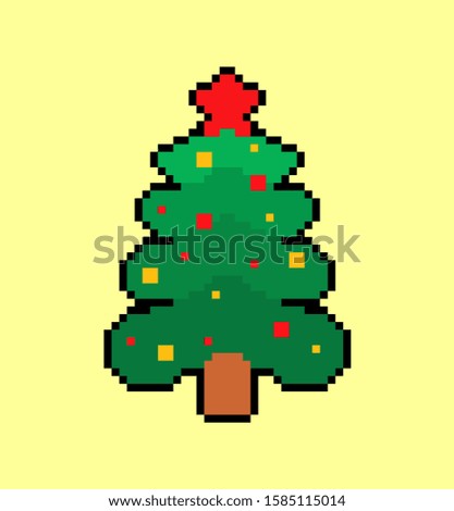 Christmas tree pixel art. Spruce 8 bit. Xmas Pixelate vector illustration
