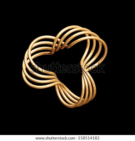 Entwinement of four golden trefoils isolated on black, useful as original mark or jewelry pendant or earring  Royalty-Free Stock Photo #158514182