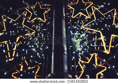 Street New Year light decoration with shiny stars